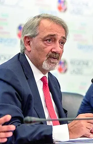 Il Presidente della Regione Lazio, Francesco Rocca, durante la conferenza stampa \"Piano invesitmenti di edilizia Sanitaria\". A Roma in Italia il 17 Luglio 2023 , Riccardo Fabi/ Regione Lazio @ 