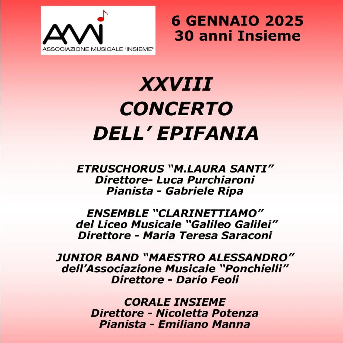 XXVIII concerto dell’Epifania: l’associazione \"Insieme\" celebra 30 anni di attività