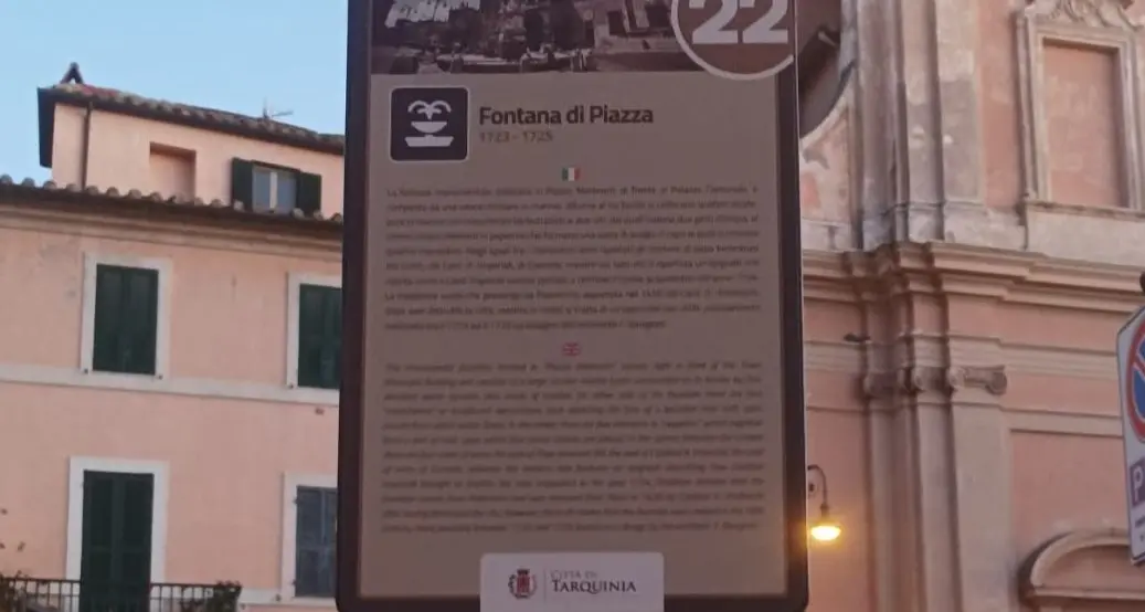 Il Lions club Tarquinia riposiziona una nuova targa sul restauro della fontana di piazza Matteotti
