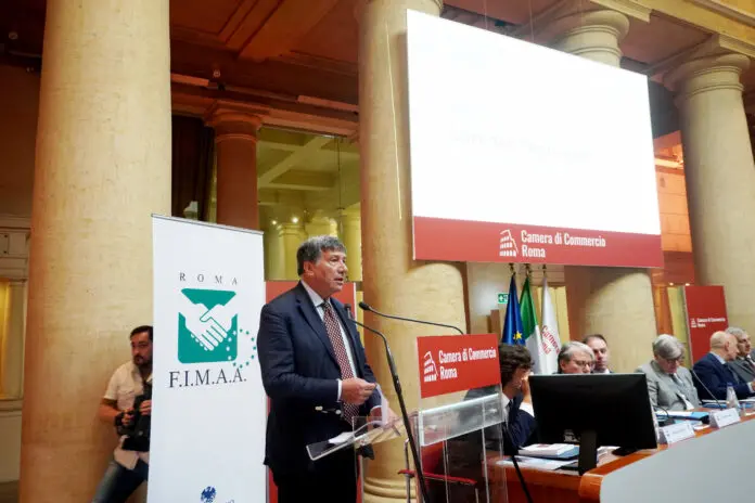 Il presidente della Camera di commercio di Roma, Lorenzo Tagliavanti, al convegno annuale della Fimaa, nella sede della Camera di commercio di Roma, al Tempio di Vibia Sabina e Adriano a Roma. , Agenzia Nova