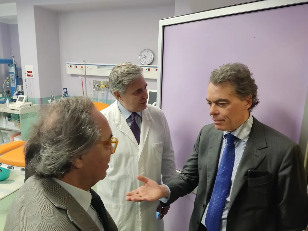 Da sinistra il ds del polo ospedaliero Antonio Carbone, il direttore di Ostetricia Alessandro Lena e l'assessore regionale Massimiliano Maselli