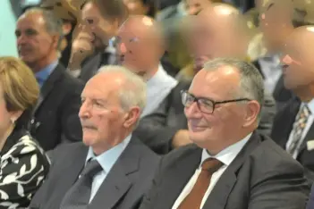 Da sinistra: Fondi, l\\'allora presidente della Fondazione Cariciv Chiacchierini e Costantini, nel convegno del 2015 sponsorizzato dalla Lp Suisse