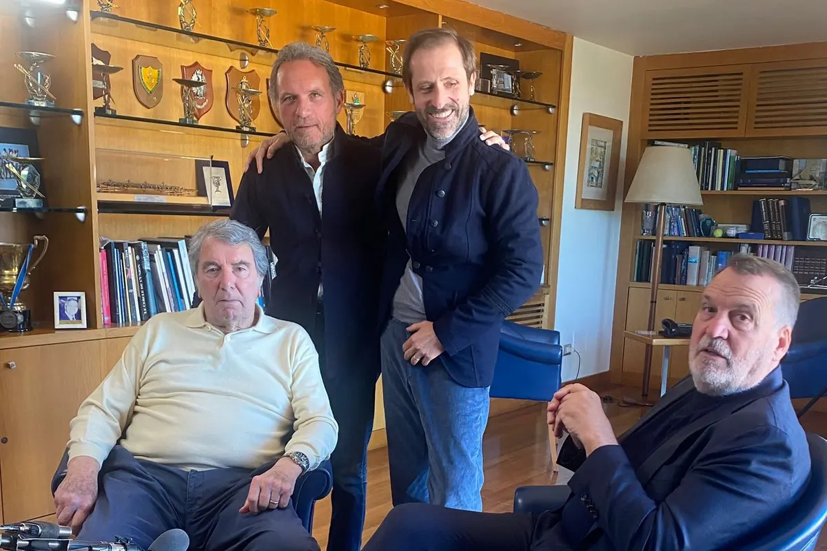 Da sinistra Dino Zoff, Ferdinando Guglielmotti, il regista Angelo Bozzolini e Marco Tardelli