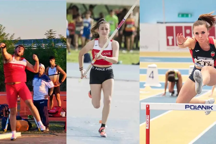 Da sinistra Giuseppe Guerra (lancio del peso), Erica Ciatti (salto con l\\u2019asta) ed Elena Vergaro (100 ostacoli e la staffetta 4x100 metri)